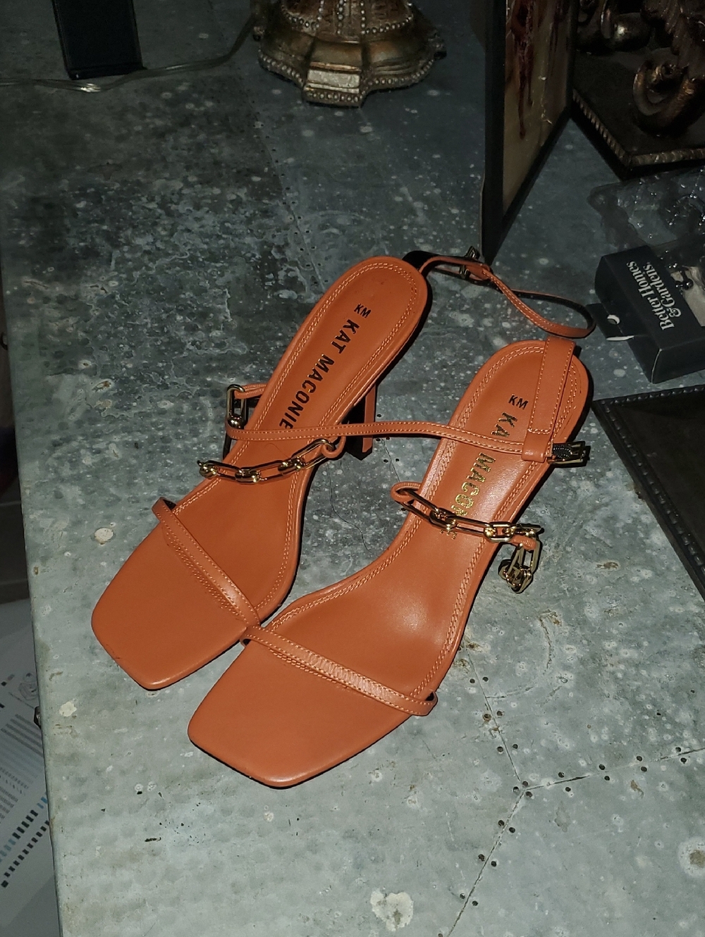 Copper Tan Strappy Block Heel Sandals